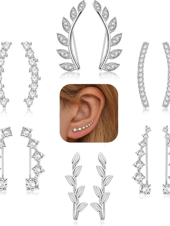 Jewelry - 6Pairs Ear Cuffs Climber Hoop Earring CZ Arrow Crawler Stud Earring Jacket for W